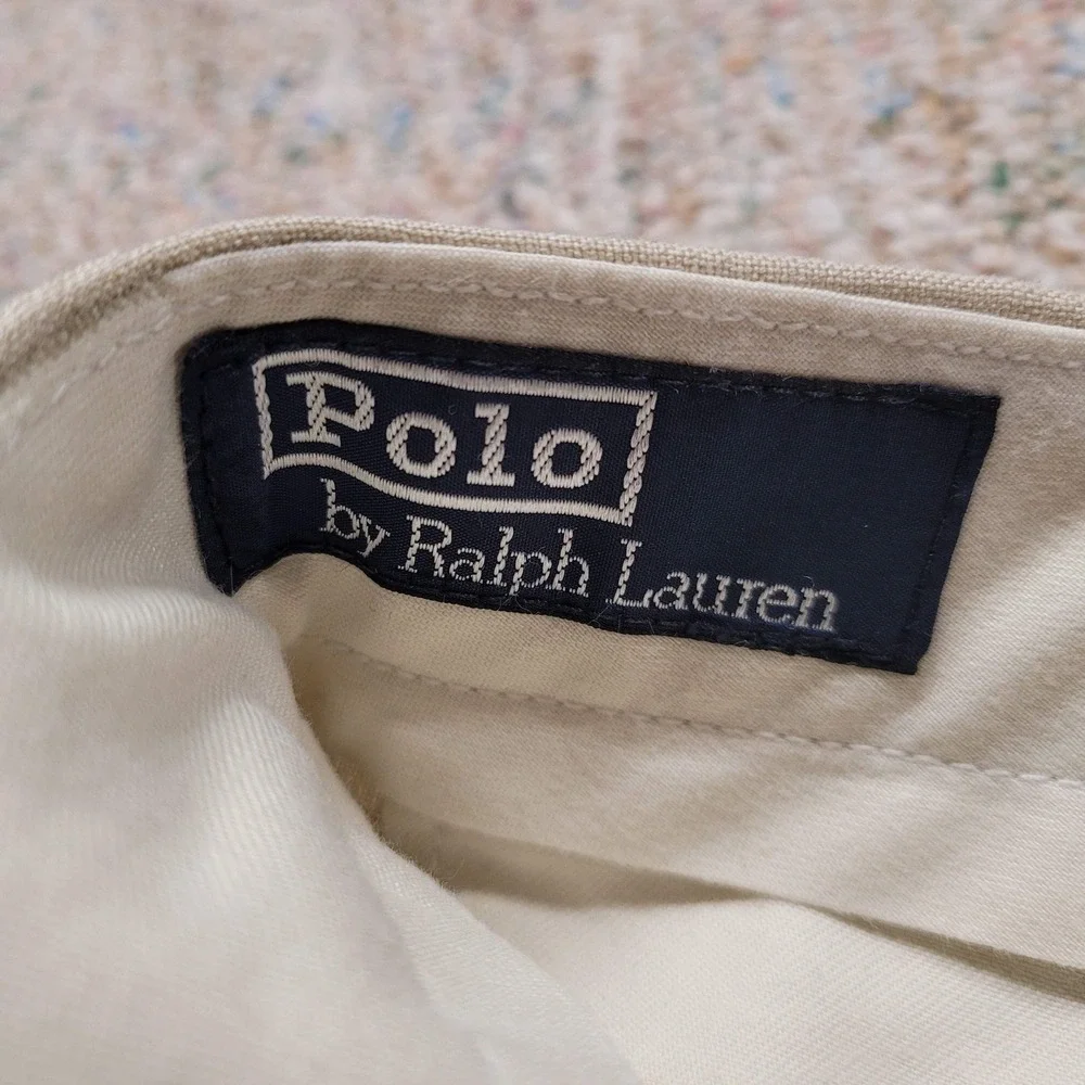 Polo Ralph Lauren Linen Trousers Mens 34x30 Beige Straight Leg Loose Baggy Pants